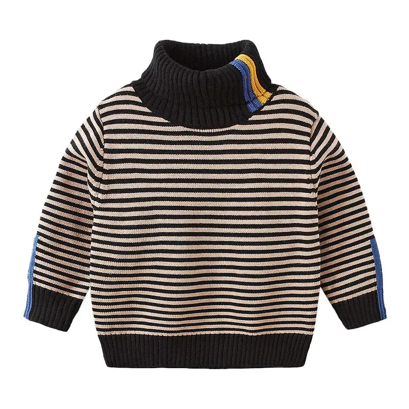 Kids Boys Warm High Neck Knitted Striped Sweater