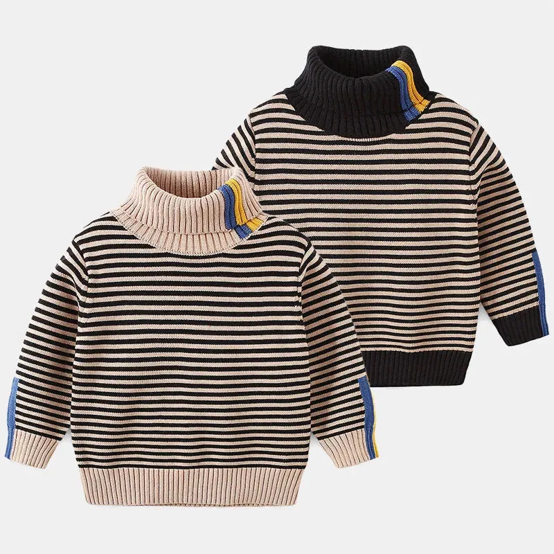 Kids Boys Warm High Neck Knitted Striped Sweater