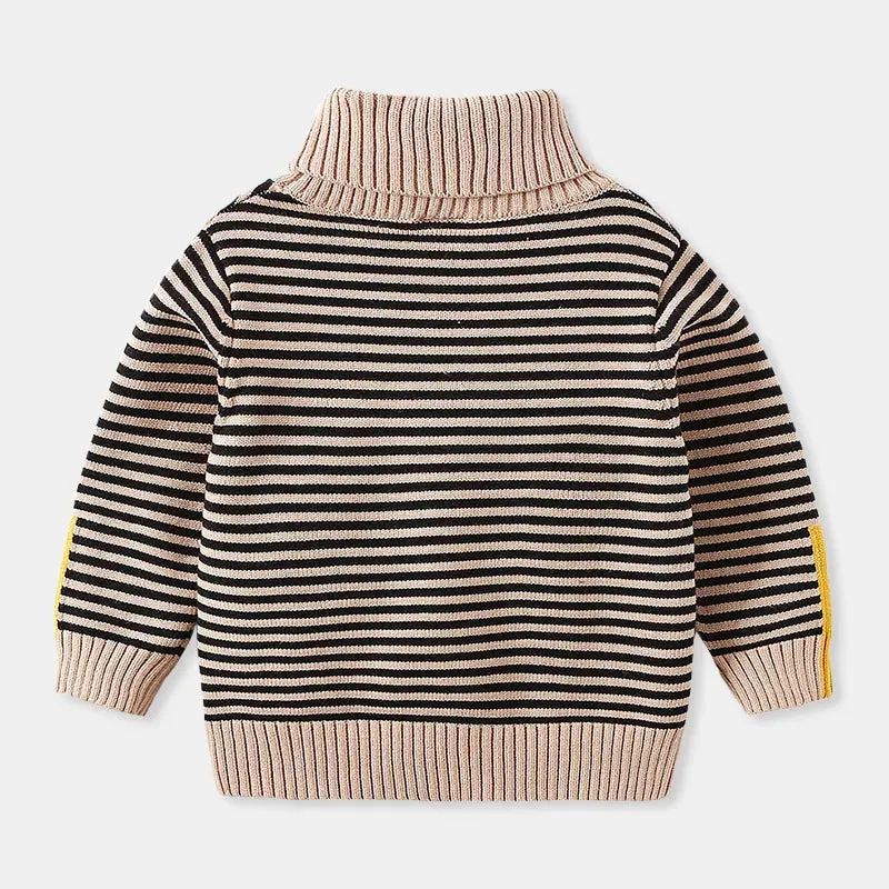 Kids Boys Warm High Neck Knitted Striped Sweater