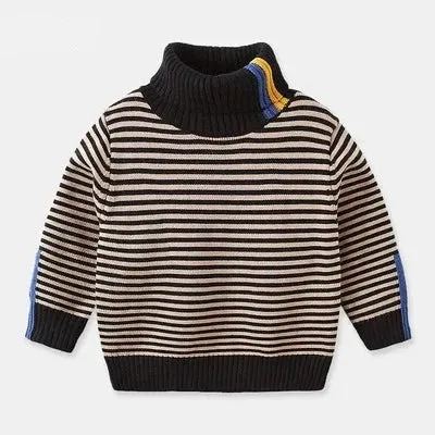 Kids Boys Warm High Neck Knitted Striped Sweater