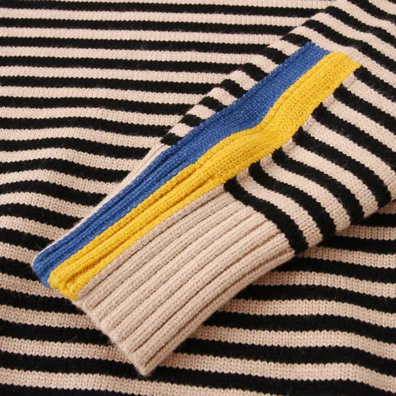 Kids Boys Warm High Neck Knitted Striped Sweater