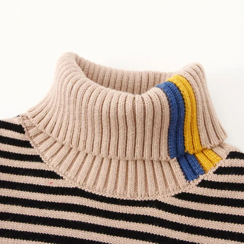 Kids Boys Warm High Neck Knitted Striped Sweater