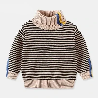 Kids Boys Warm High Neck Knitted Striped Sweater