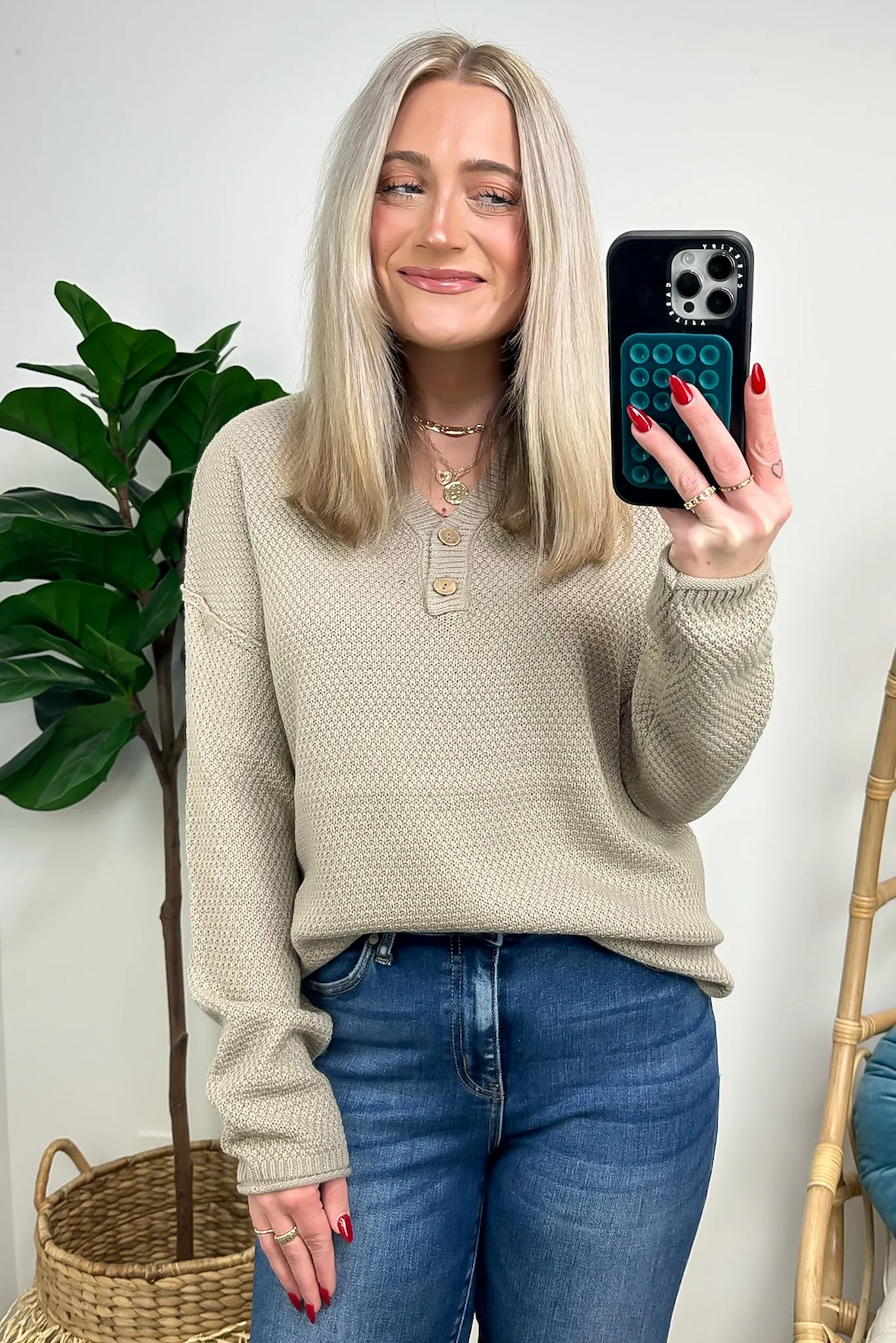 Kyrie Button Henley Knit Sweater