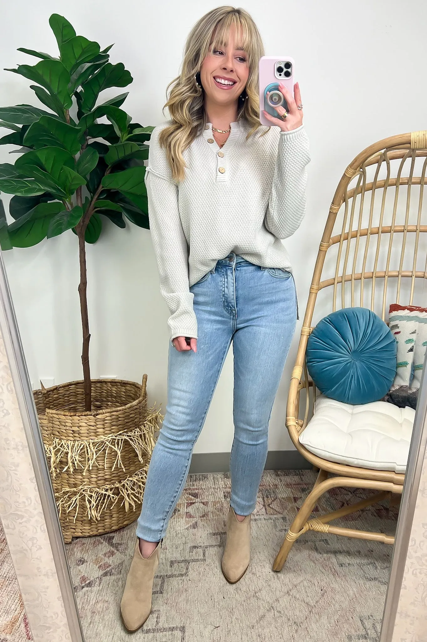Kyrie Button Henley Knit Sweater