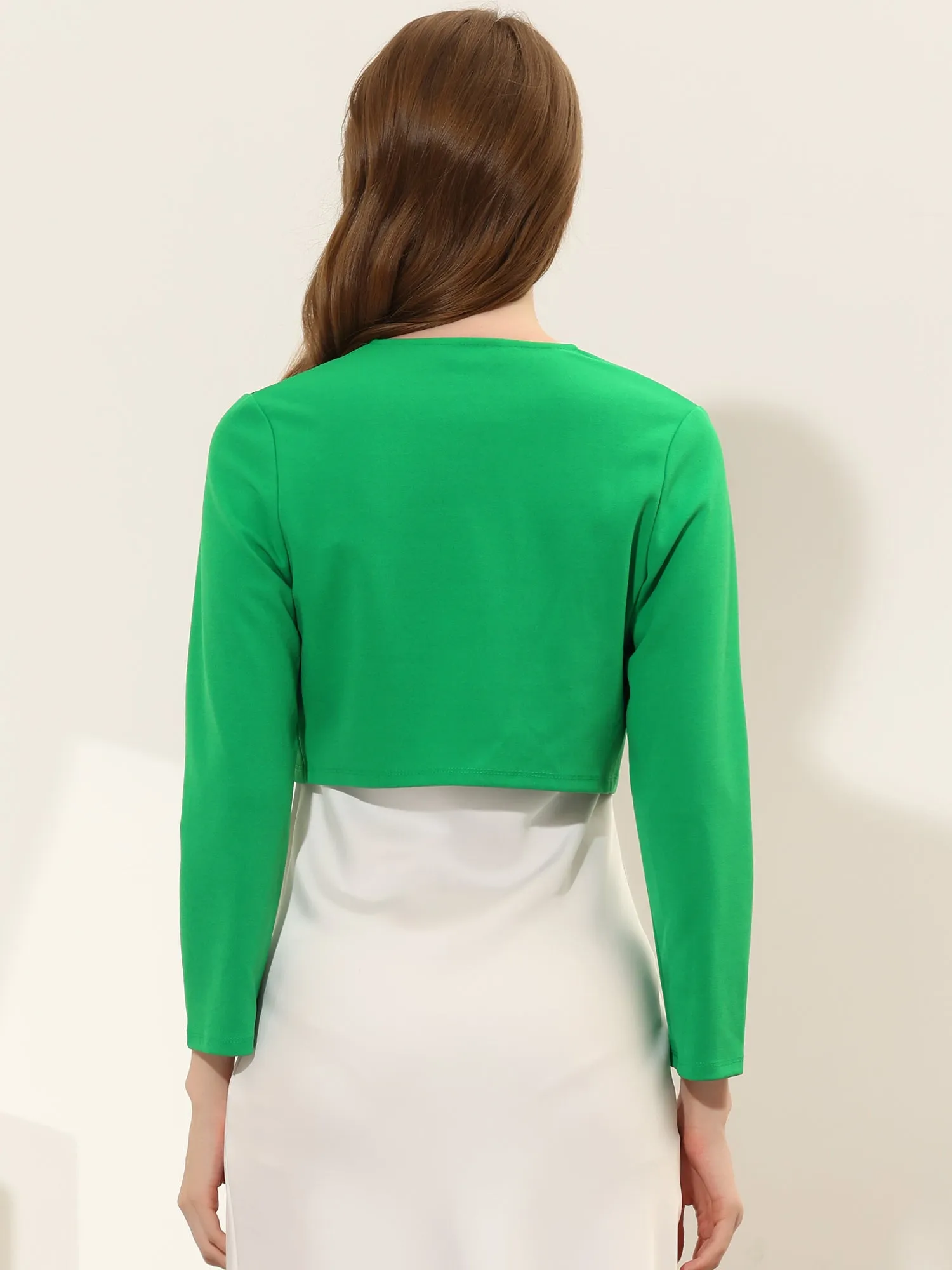 Lace Insert Office Open Front Crop Cardigan Bolero Shrugs