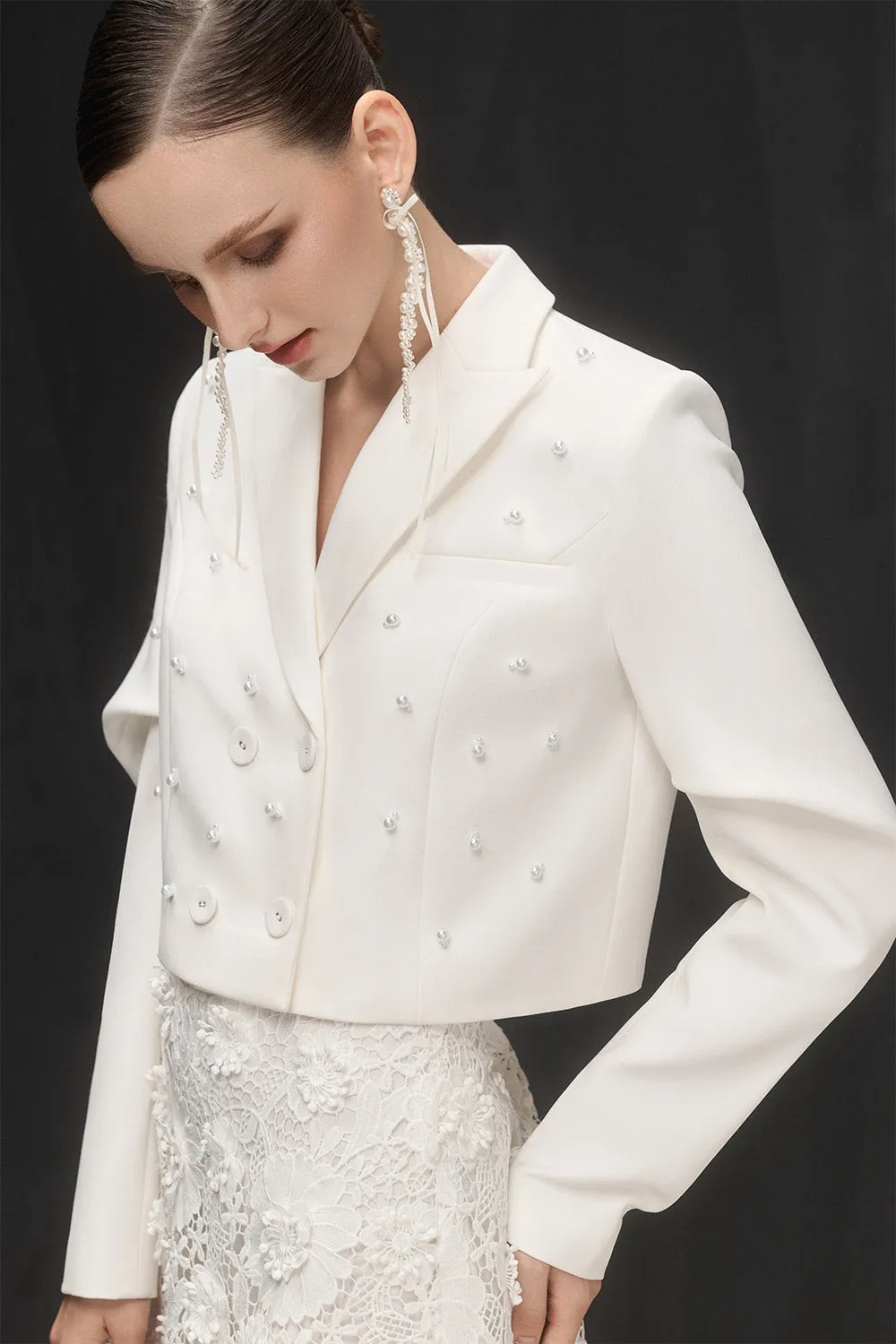 Lala Cropped V-Neck Cotton Blend Jacket