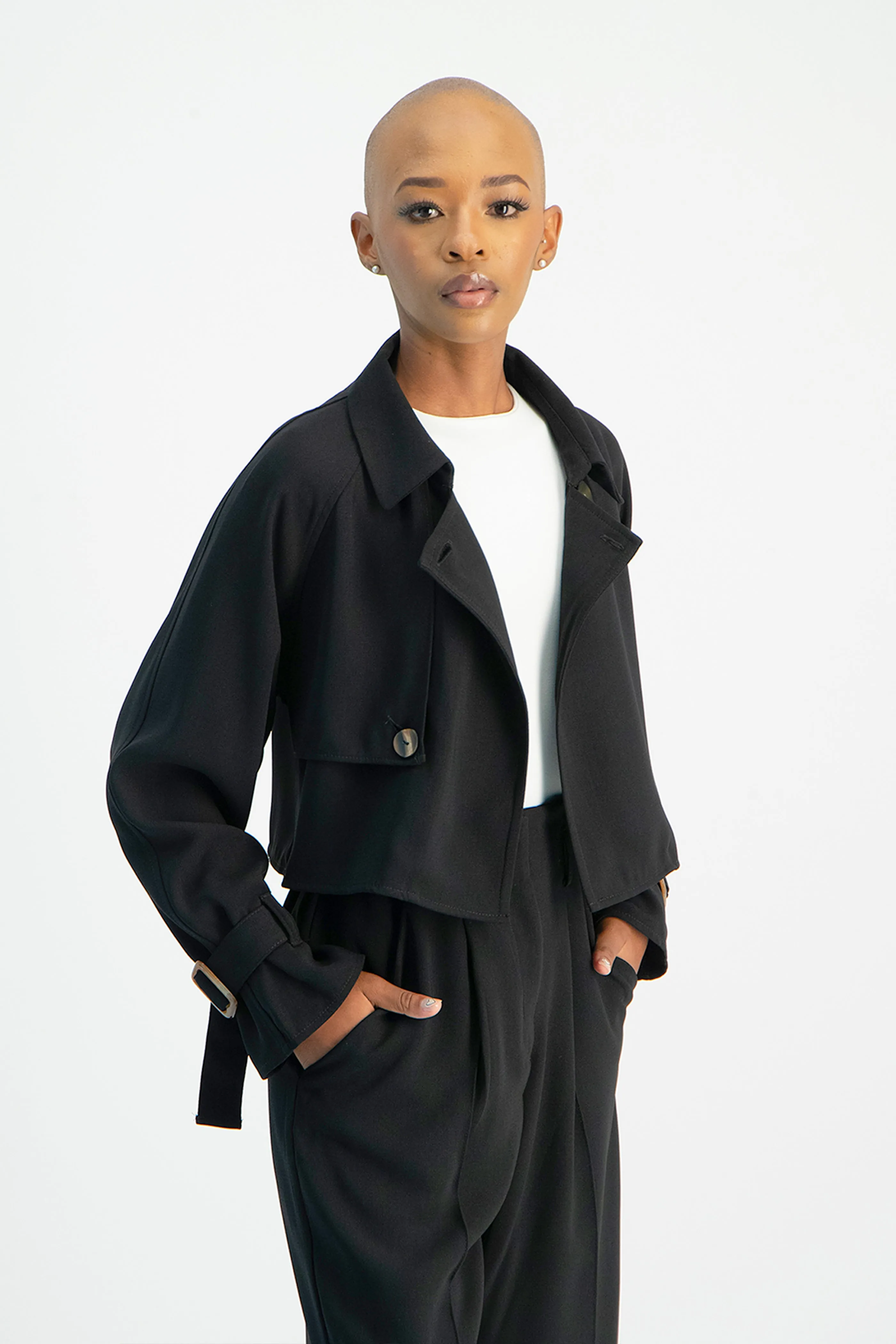Lana Cropped Suit Jacket - Black