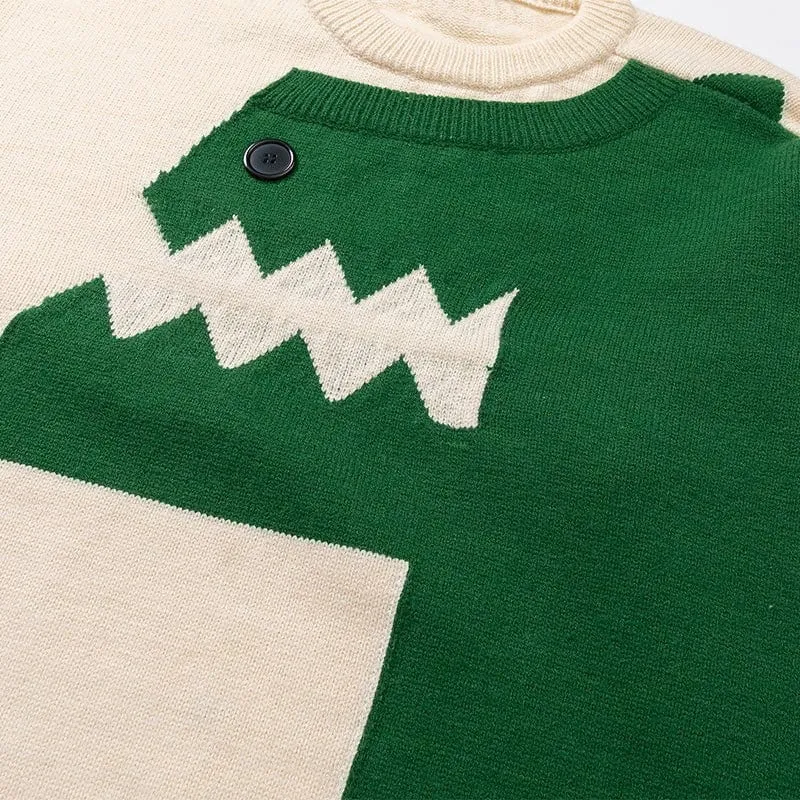 Lemandik Cute Casual Knit Sweater Dinosaur Patchwork