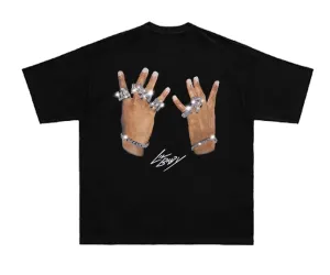 LIL BABY 4PF DIAMOND RHINESTONE PRINT RAPPERS BLACK T SHIRT