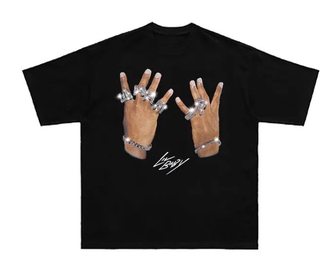 LIL BABY 4PF DIAMOND RHINESTONE PRINT RAPPERS BLACK T SHIRT