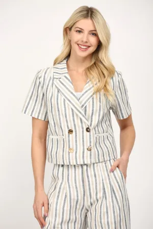 Linen Stripe Button Crop Top