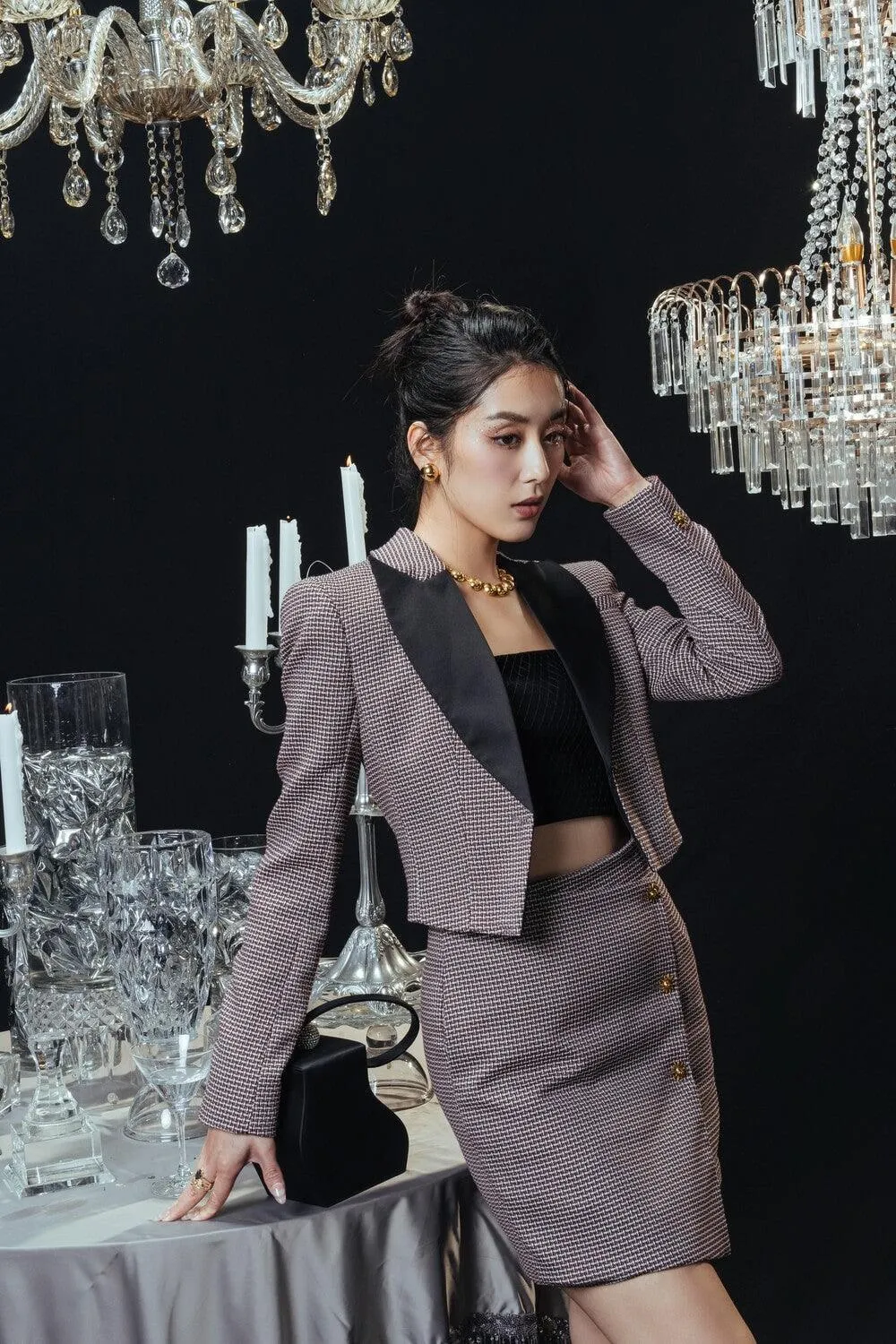 Mailen Cropped Peak Lapel Tweed Jacket