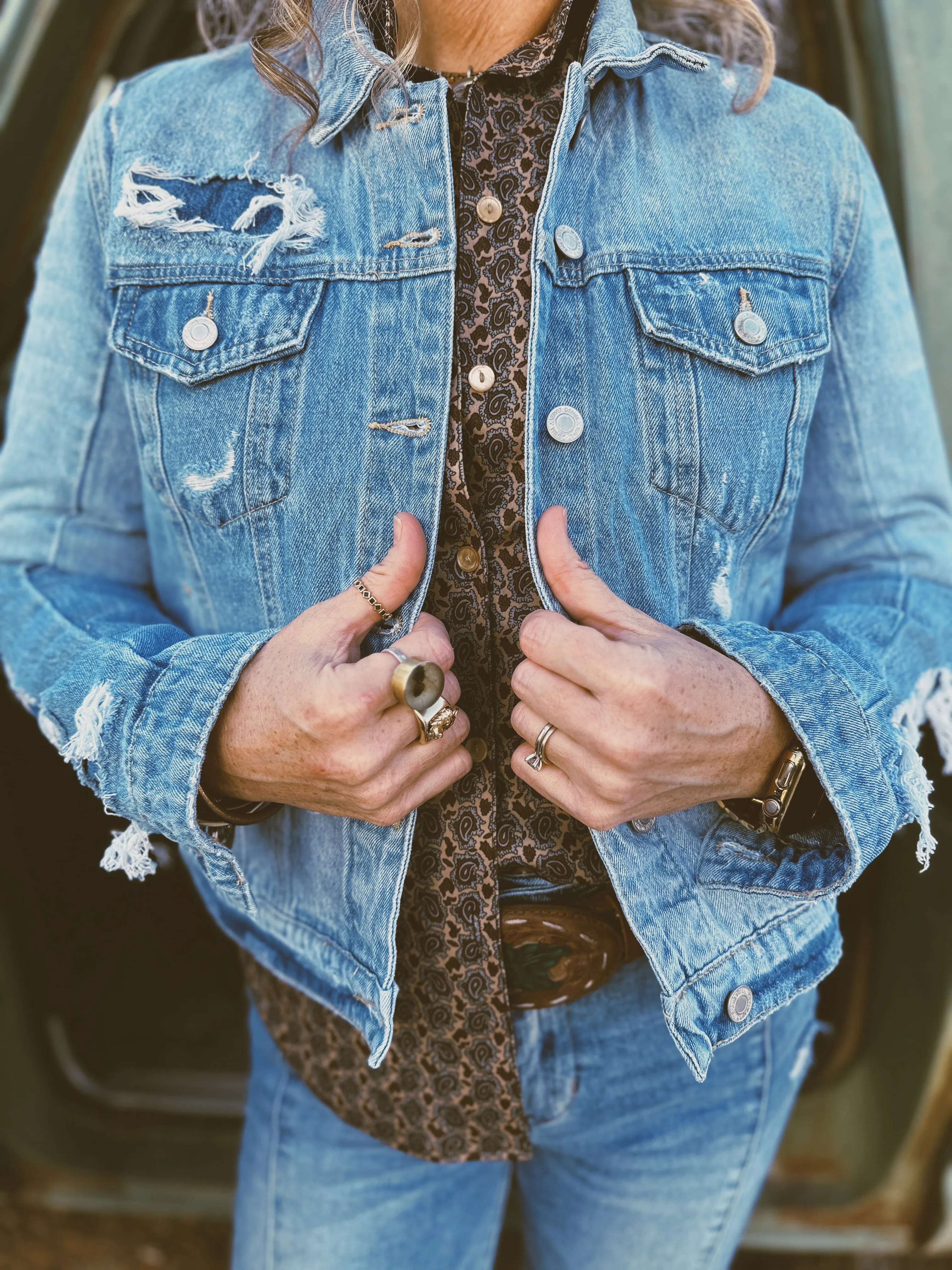 Make It Fall Distressed Classic Denim Jacket ~ FINAL SALE