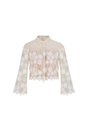 Maria Cropped Collared Neck Lace Shirt