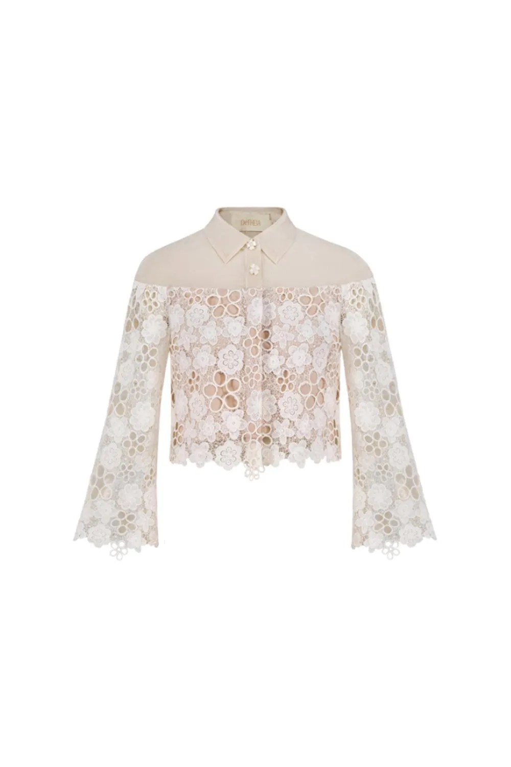 Maria Cropped Collared Neck Lace Shirt
