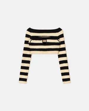 Marnin - Striped Terry-Knit Top - Creme/Off Black