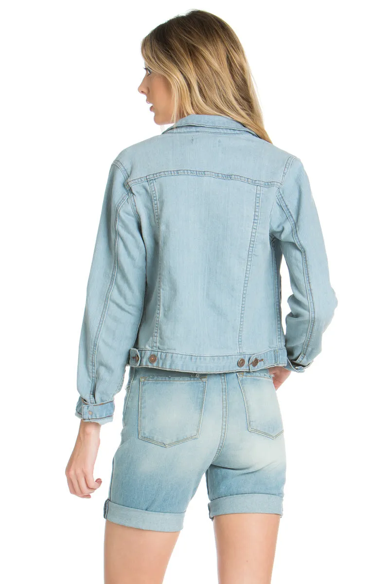 Melrose Cropped Denim Jacket White