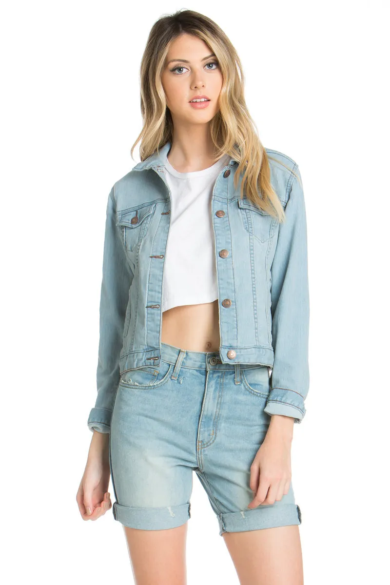 Melrose Cropped Denim Jacket White