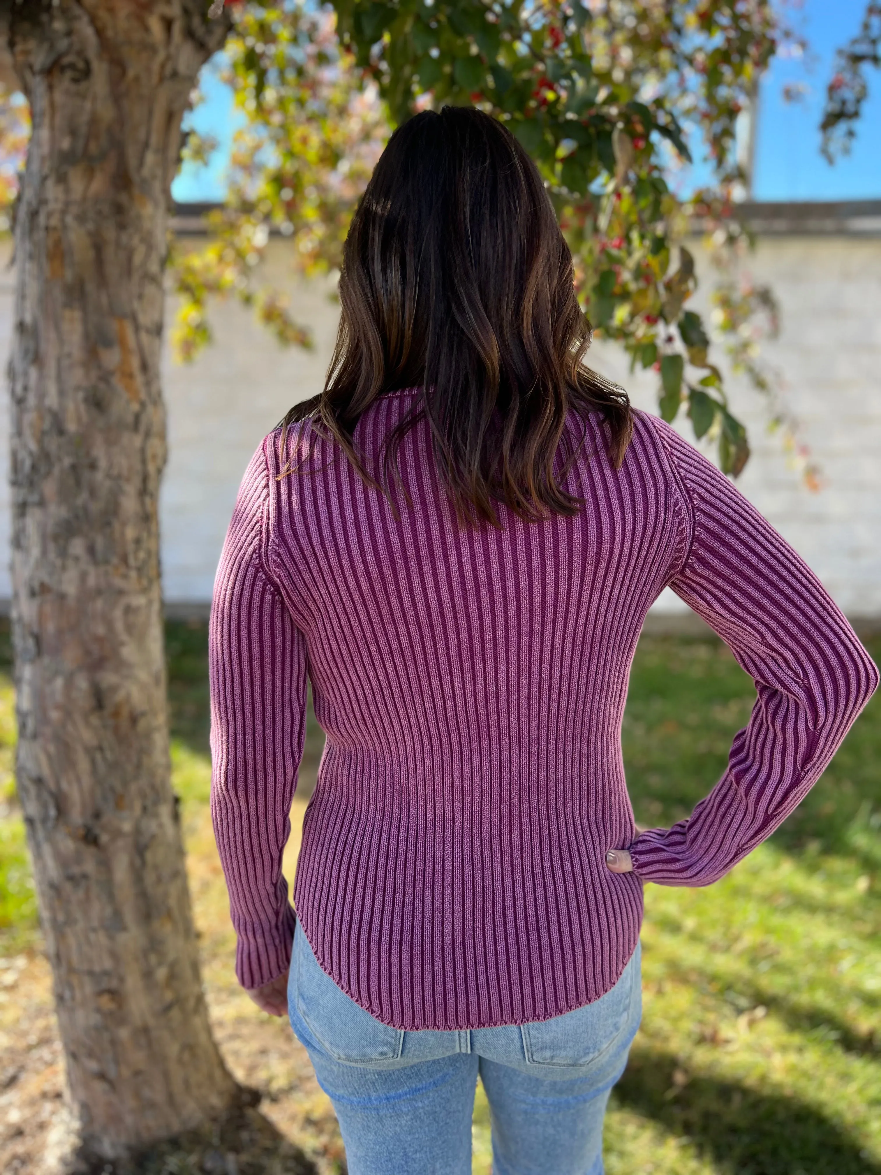 Mineral Washed Fitted Rib Knit Pullover