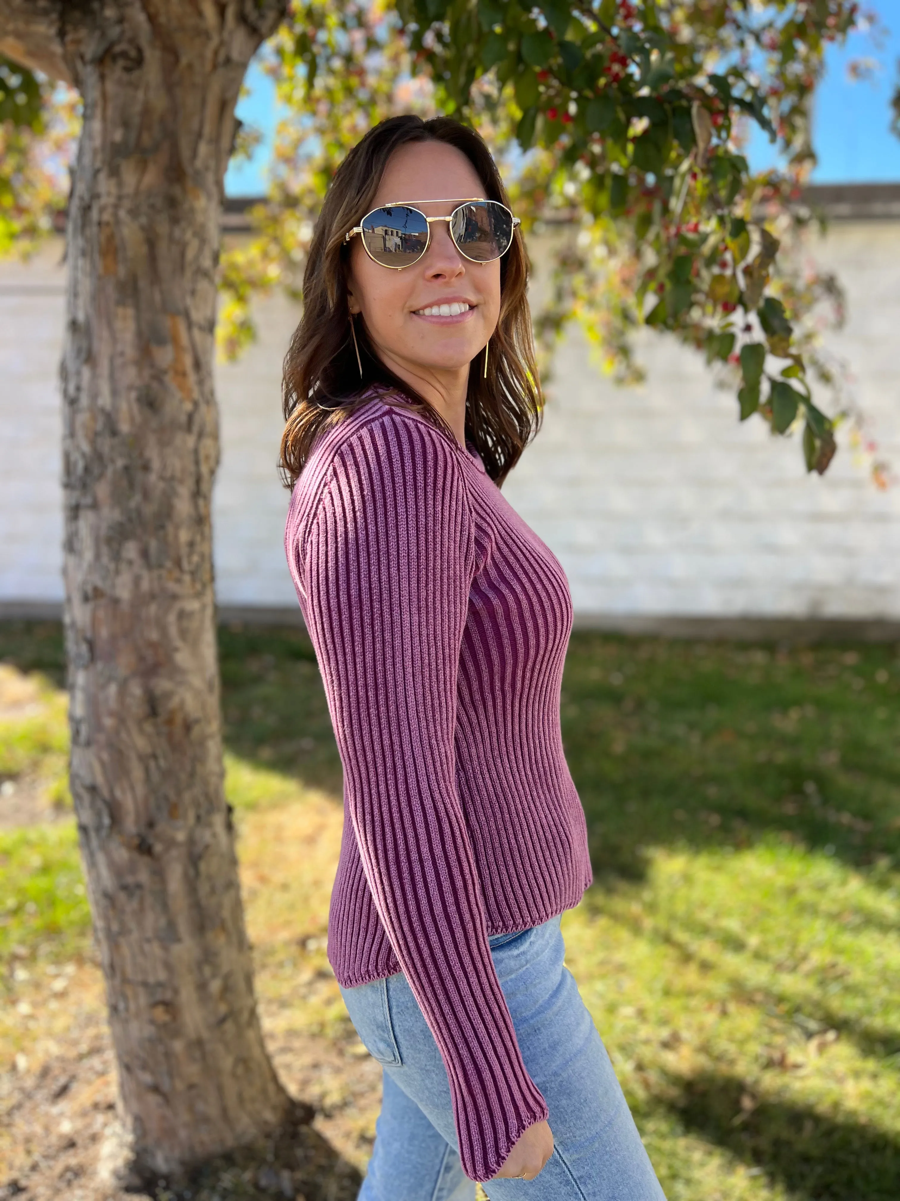 Mineral Washed Fitted Rib Knit Pullover