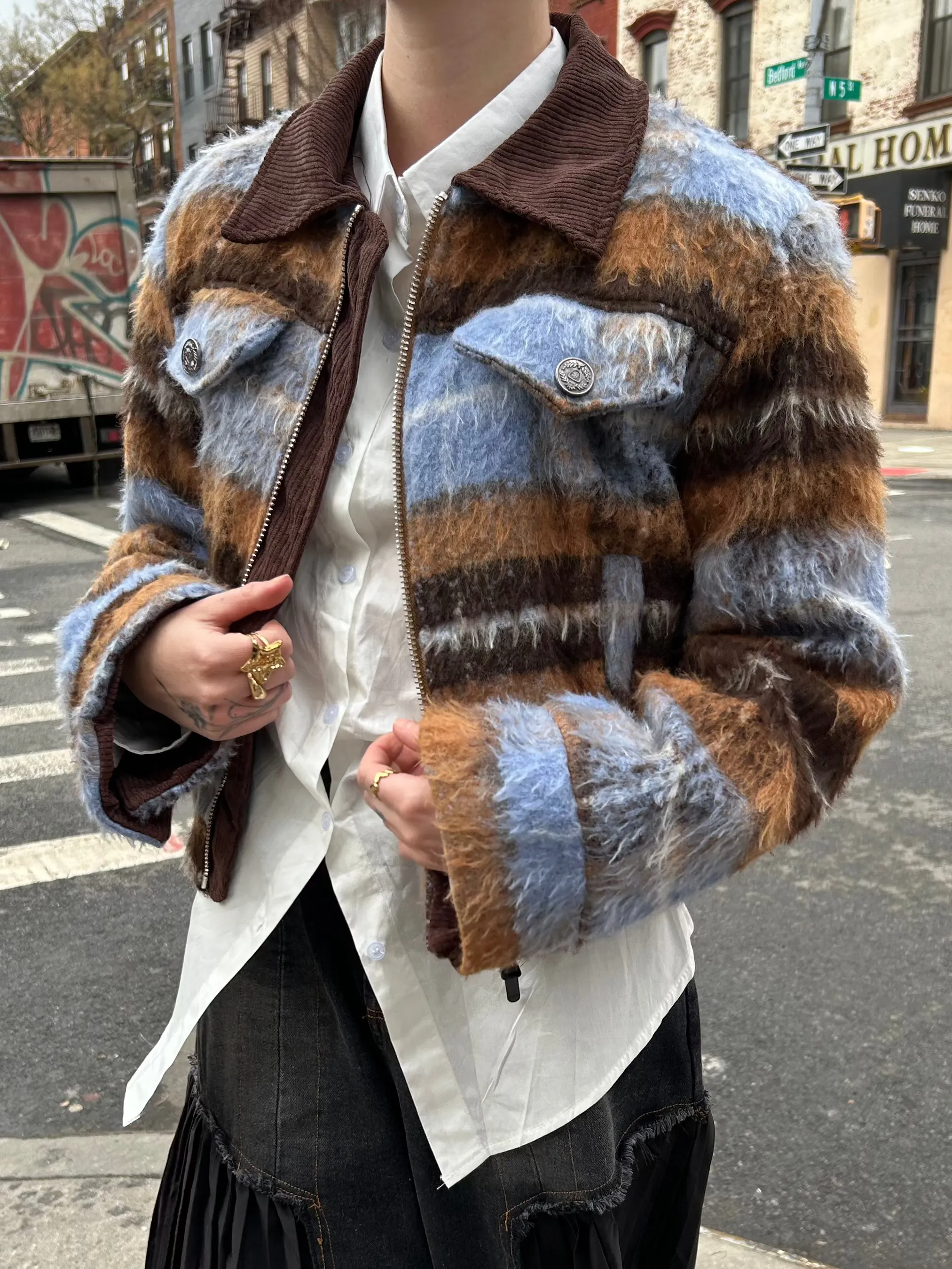 multi colored zip up jacket