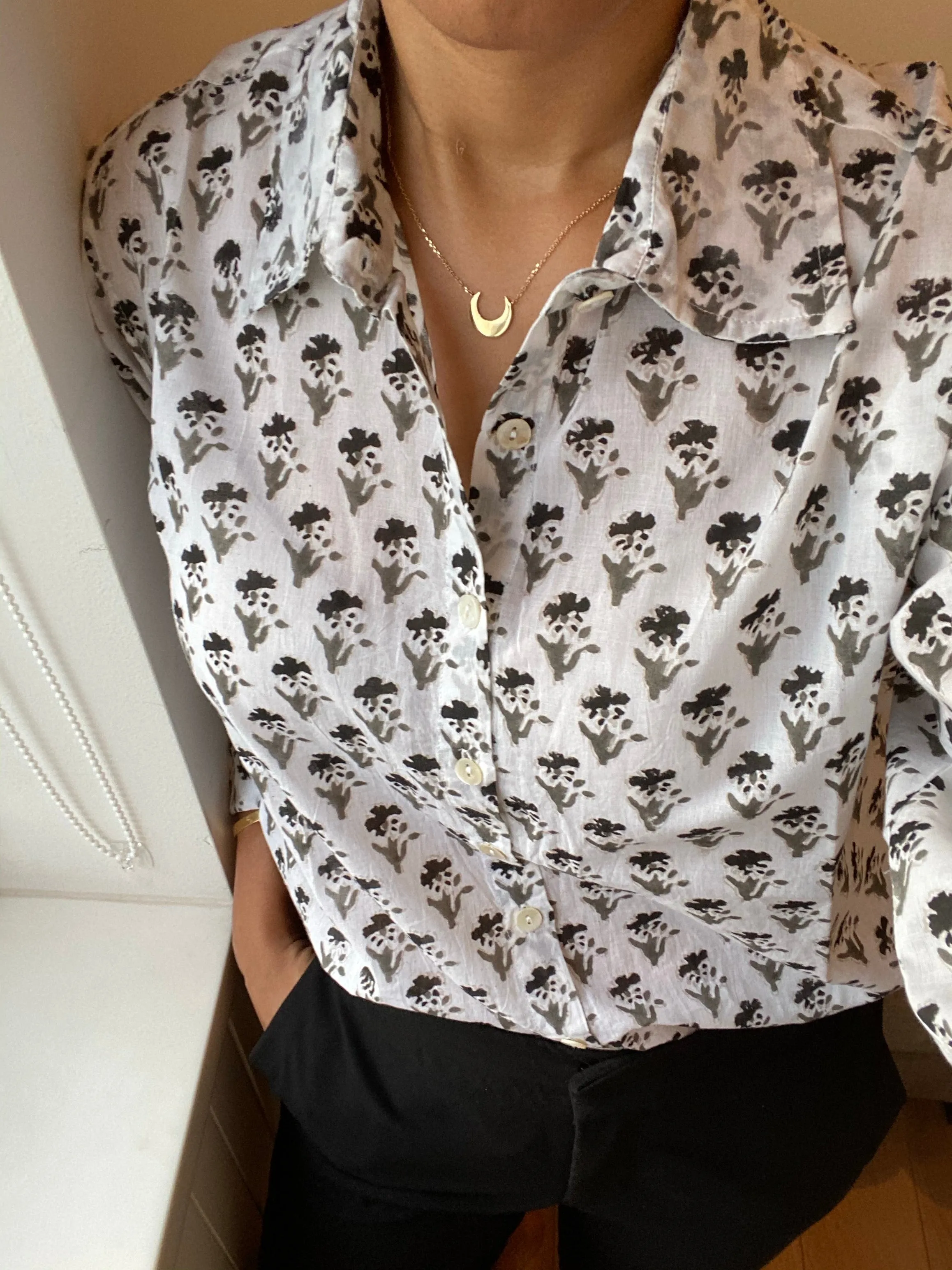 Nina Button Down Shirt - Black/Grey