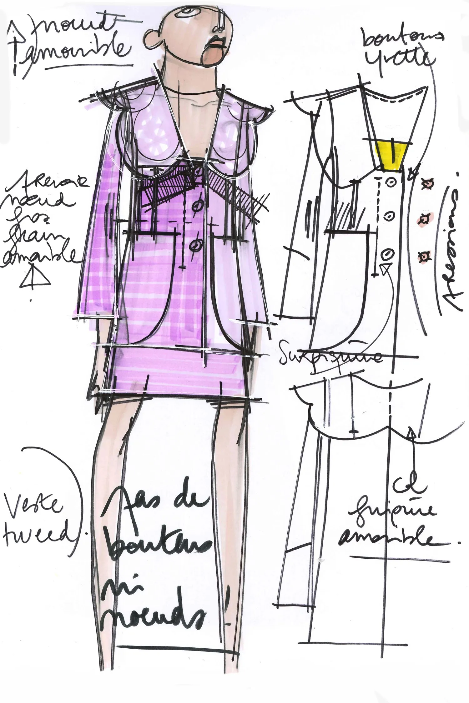 Organic tweed jacket with guipure collar