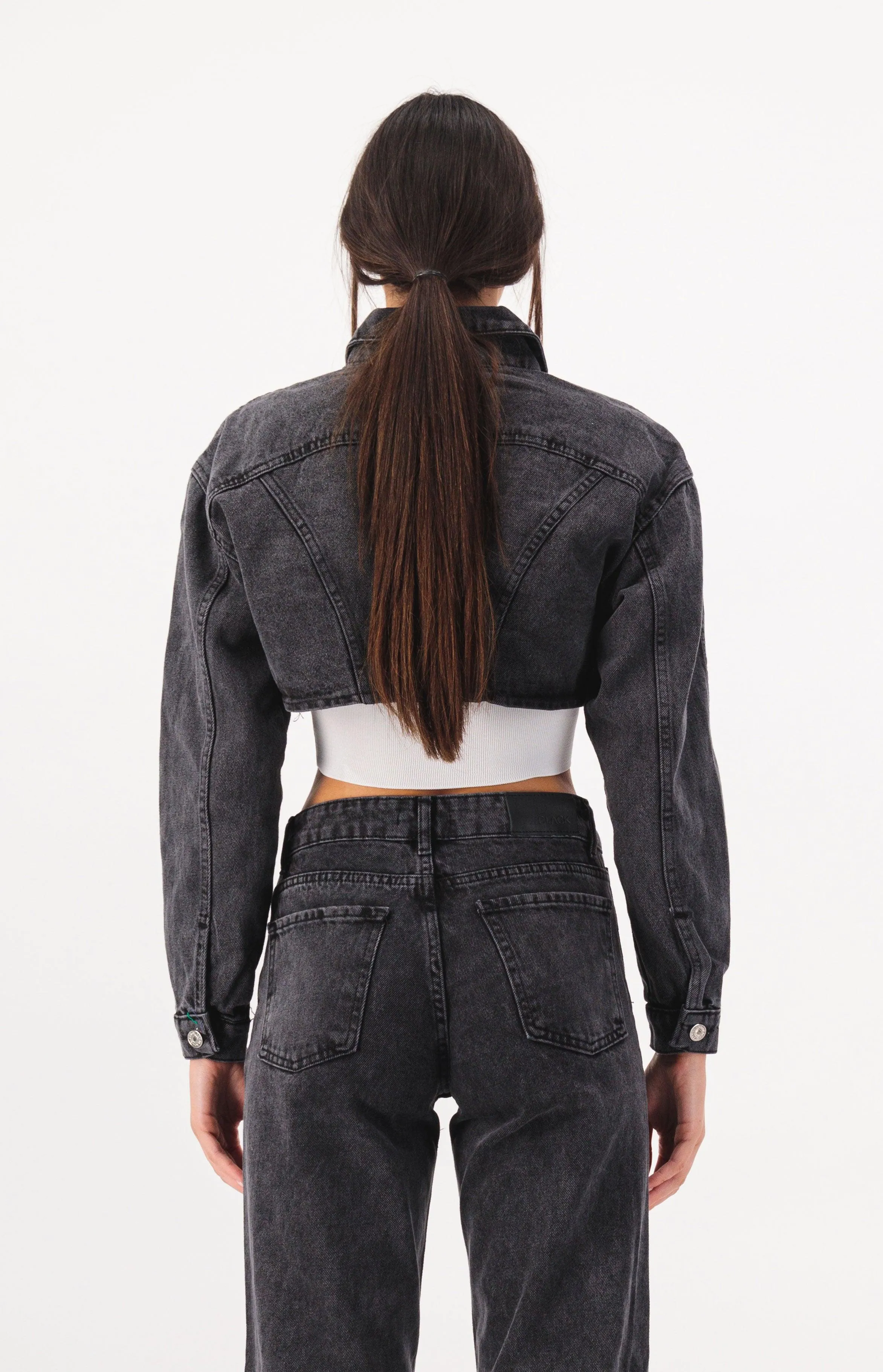 Oval Cut Cropped Denim Jacket