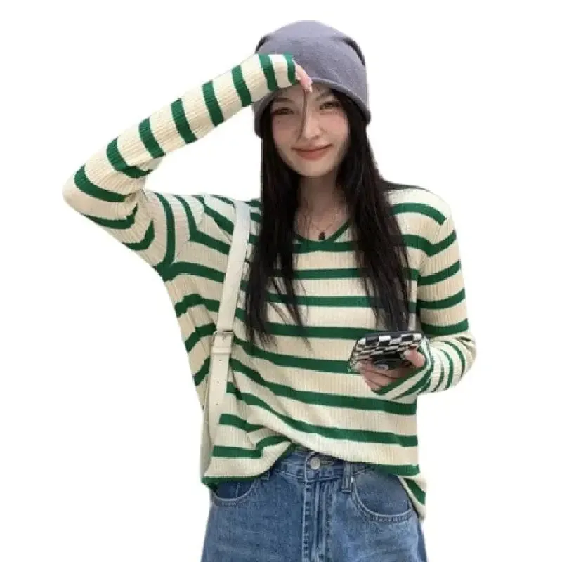 Oversize Stripe Long Sleeve V-Neck Knitted Sweater