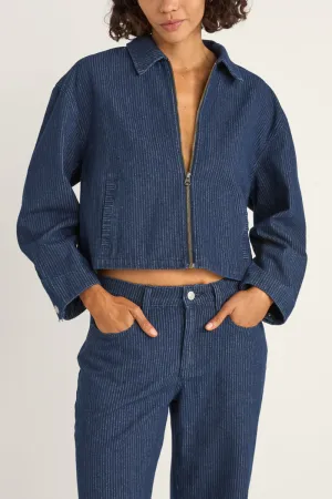 Pinstripe Cropped Jacket Indigo