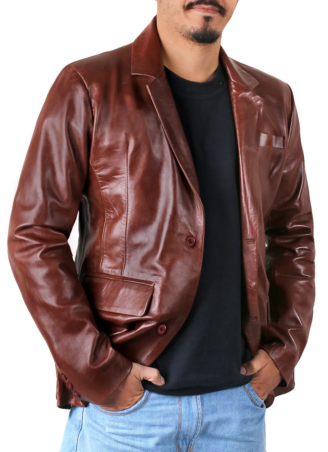 Qelira Brown Leather Blazer