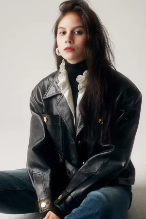 Retro Black Cropped Calfskin Leather Flight Jacket