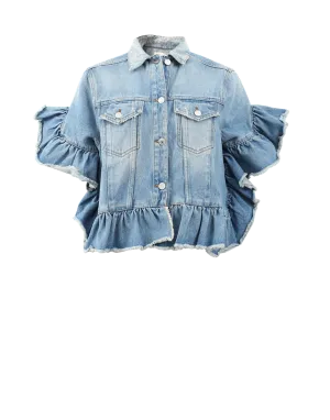 Ruffle Sleeve Denim Jacket