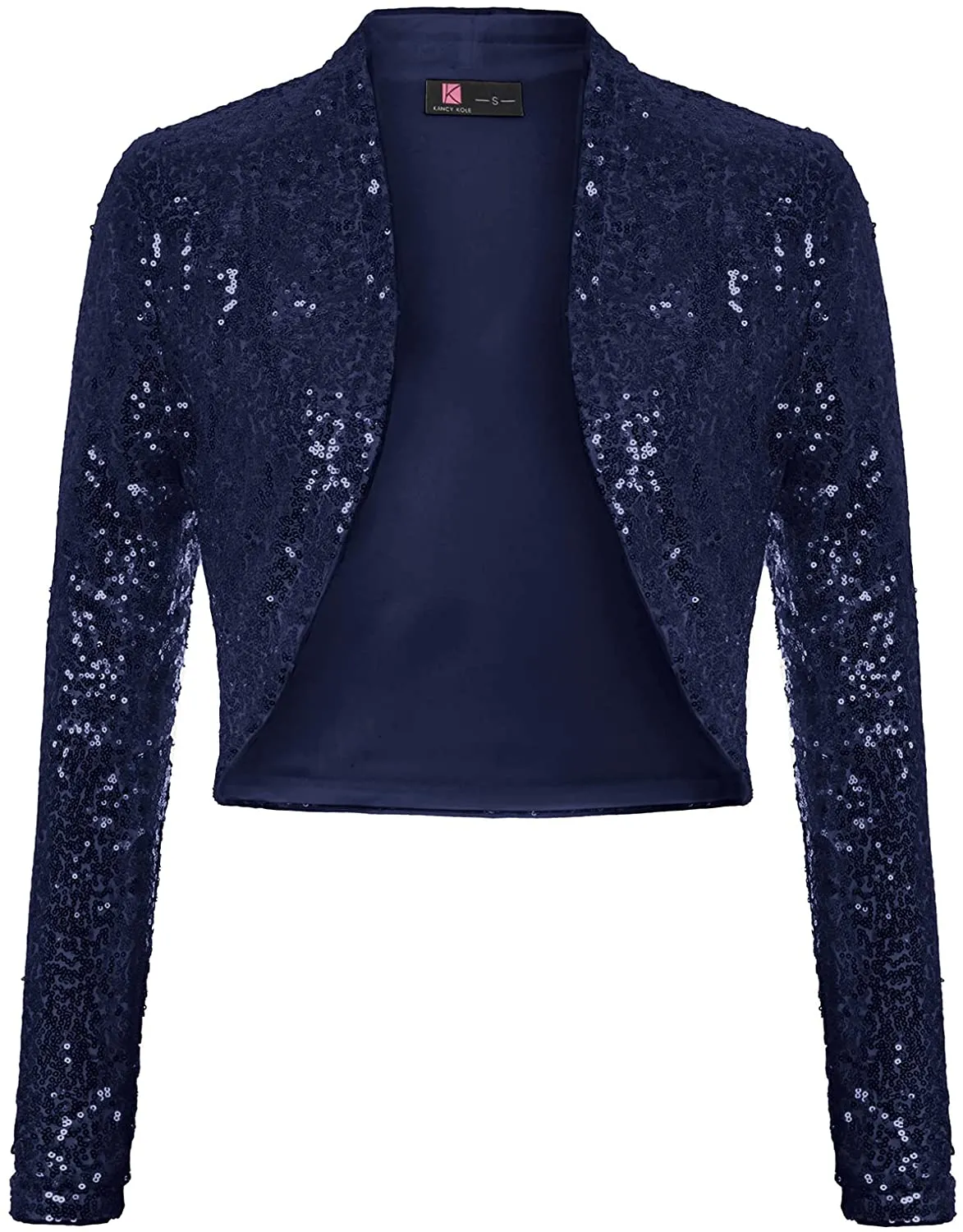 Shiny Black Sequin Shrug Long Sleeve Open Front Blazer Jacket