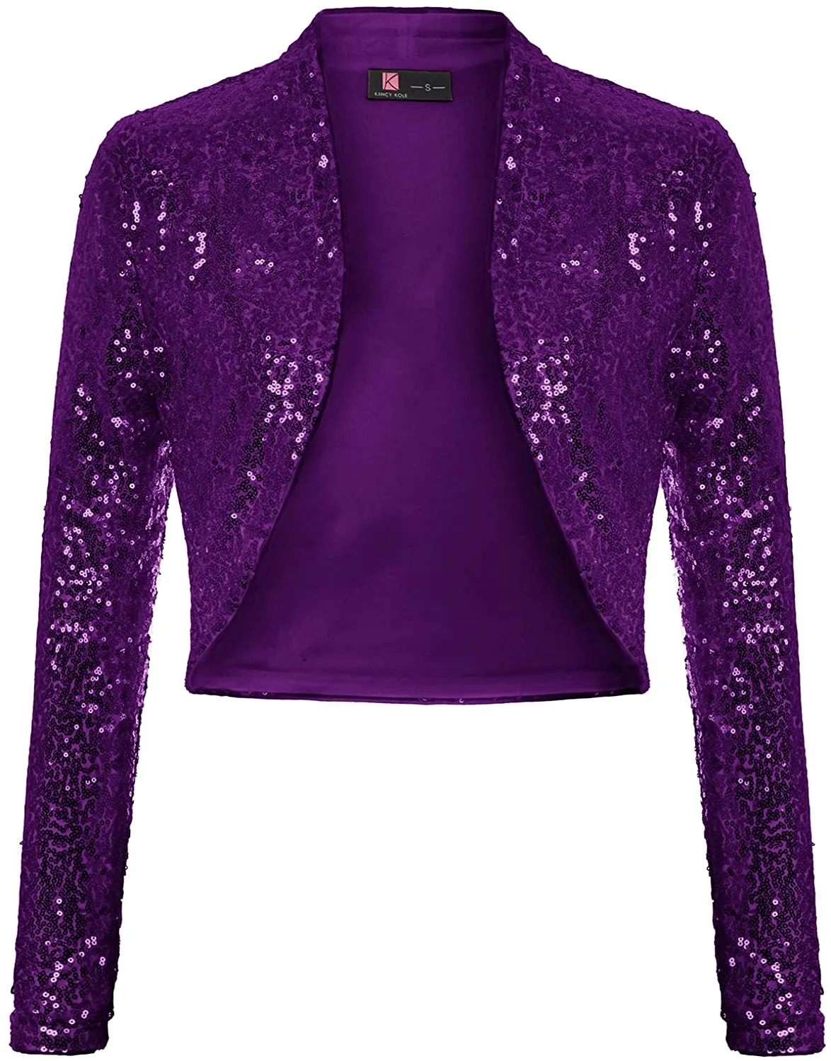 Shiny Black Sequin Shrug Long Sleeve Open Front Blazer Jacket