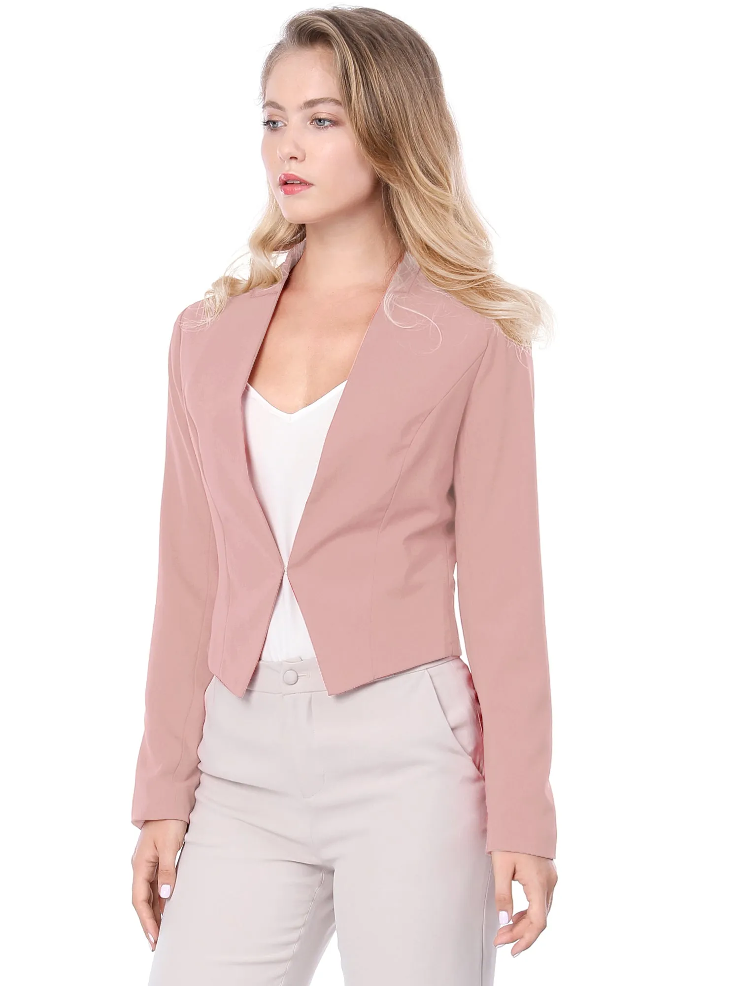 Solid Color Collarless Cropped Office Blazer Jacket