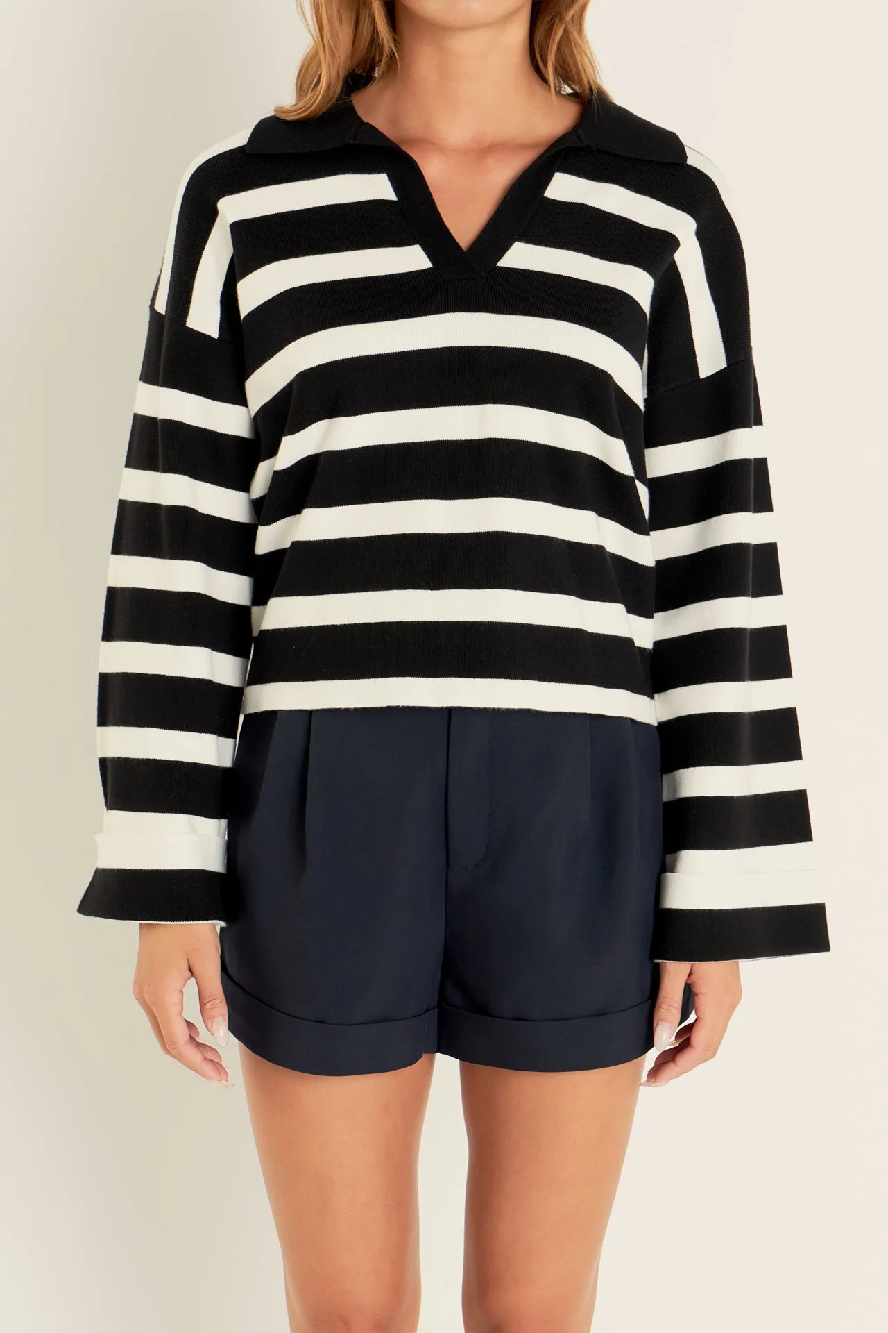 Striped Collared Cropped Sweater