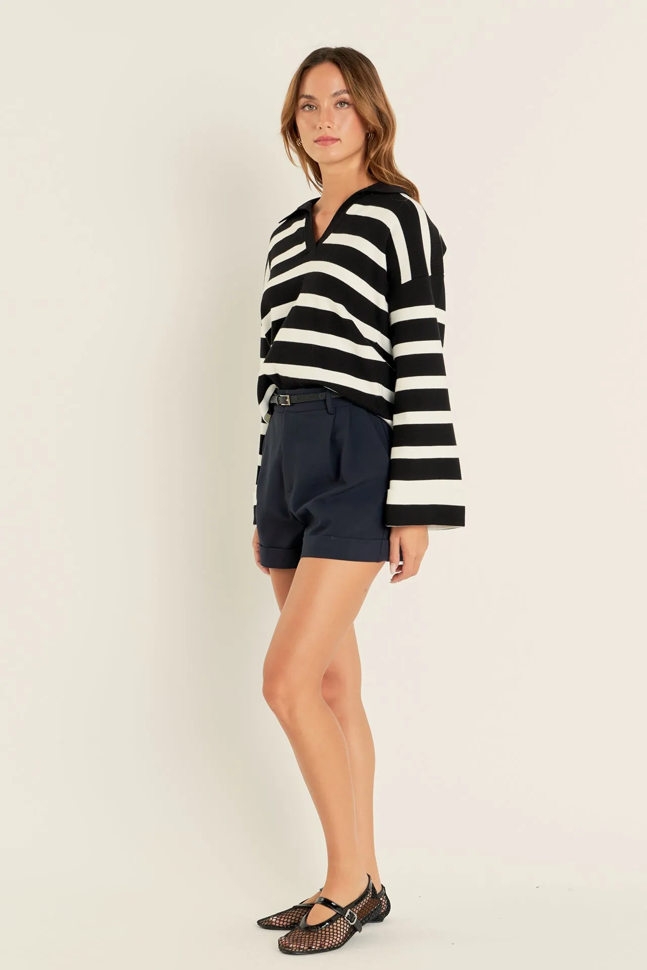 Striped Collared Cropped Sweater