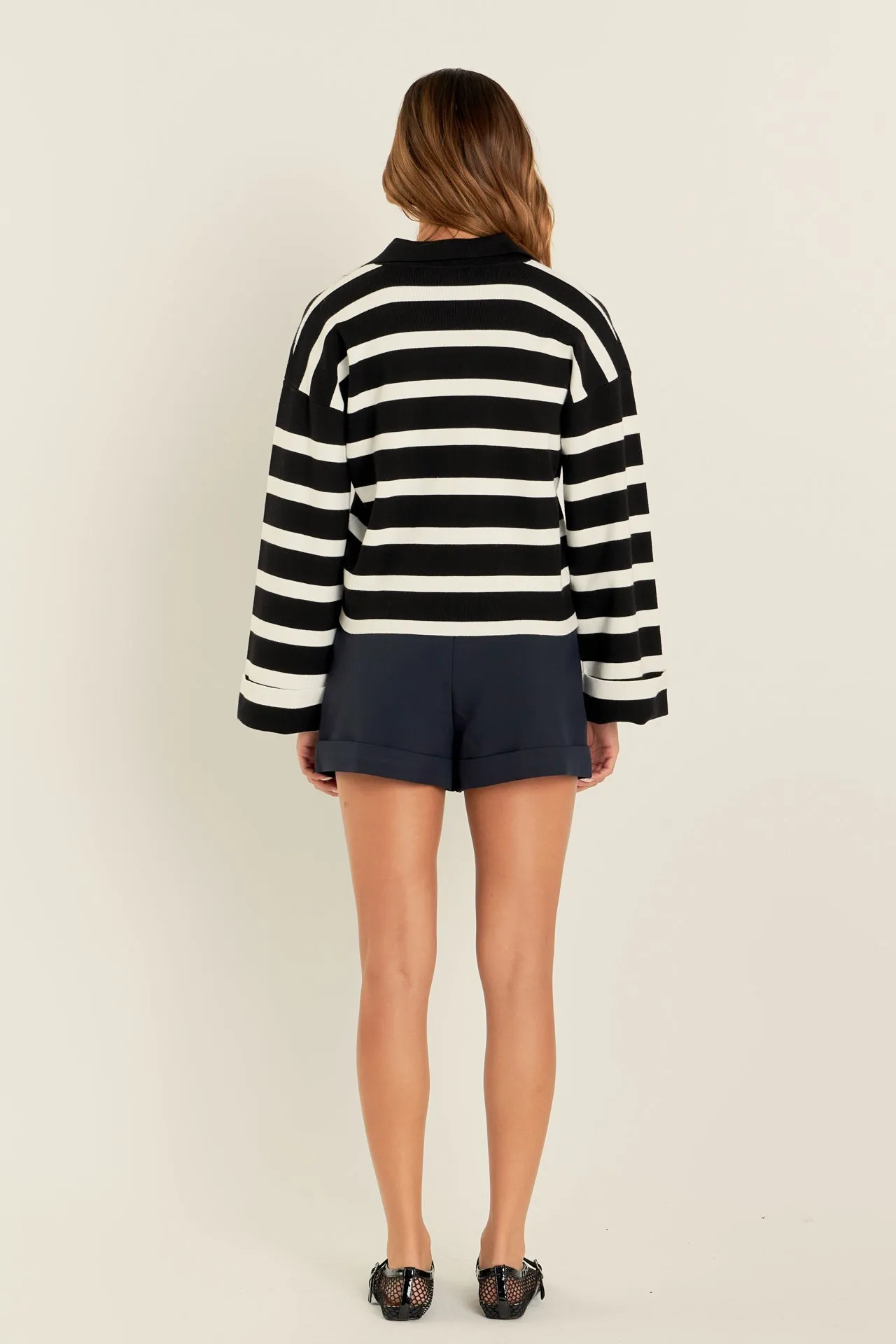 Striped Collared Cropped Sweater