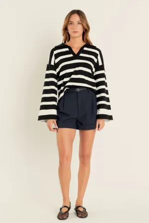 Striped Collared Cropped Sweater