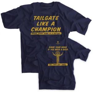 TAILGATE LIKE A CHAMPION TOUCHDOWN JESUS NAVY SHIRT - Notre Dame Shirt