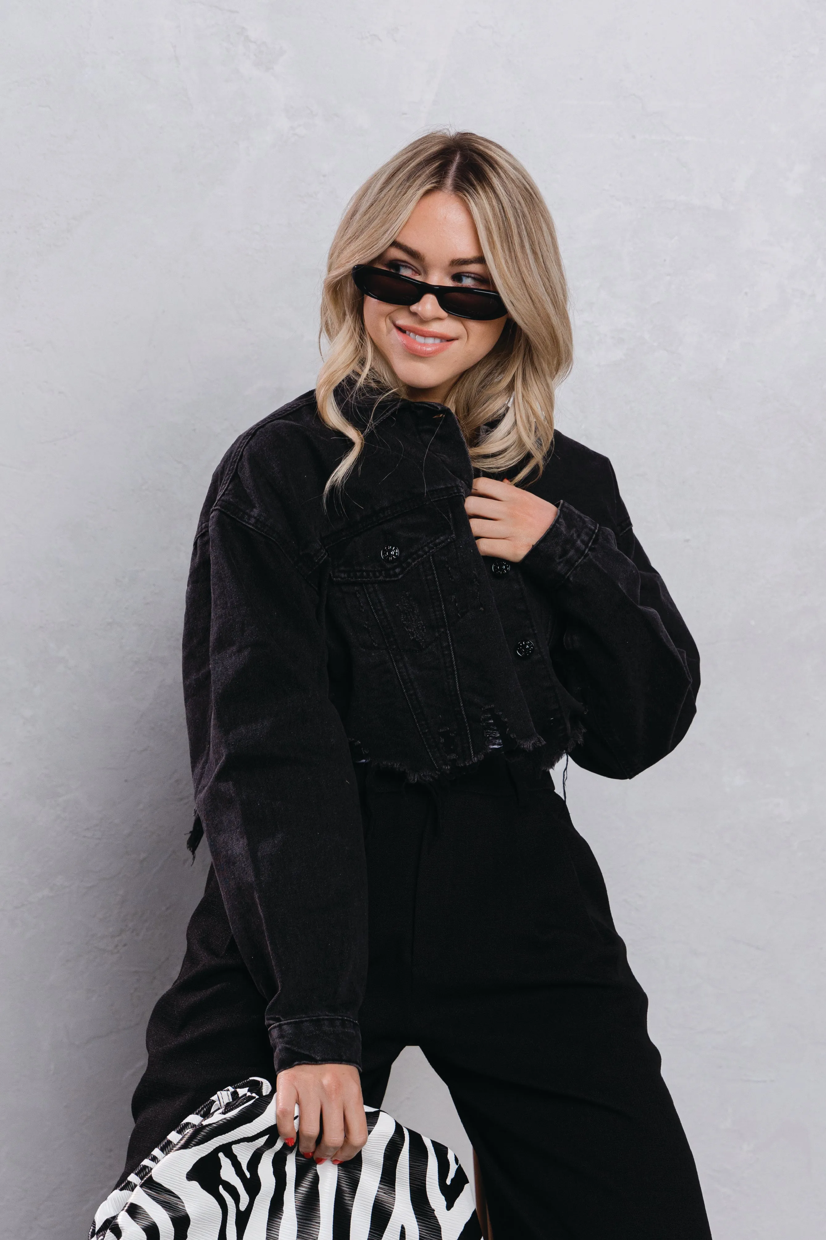 TAKE IT EASY teddy bear Crop Denim Jacket