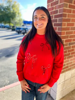 That Festive Feeling Red Sweater with Red Sequin Bows