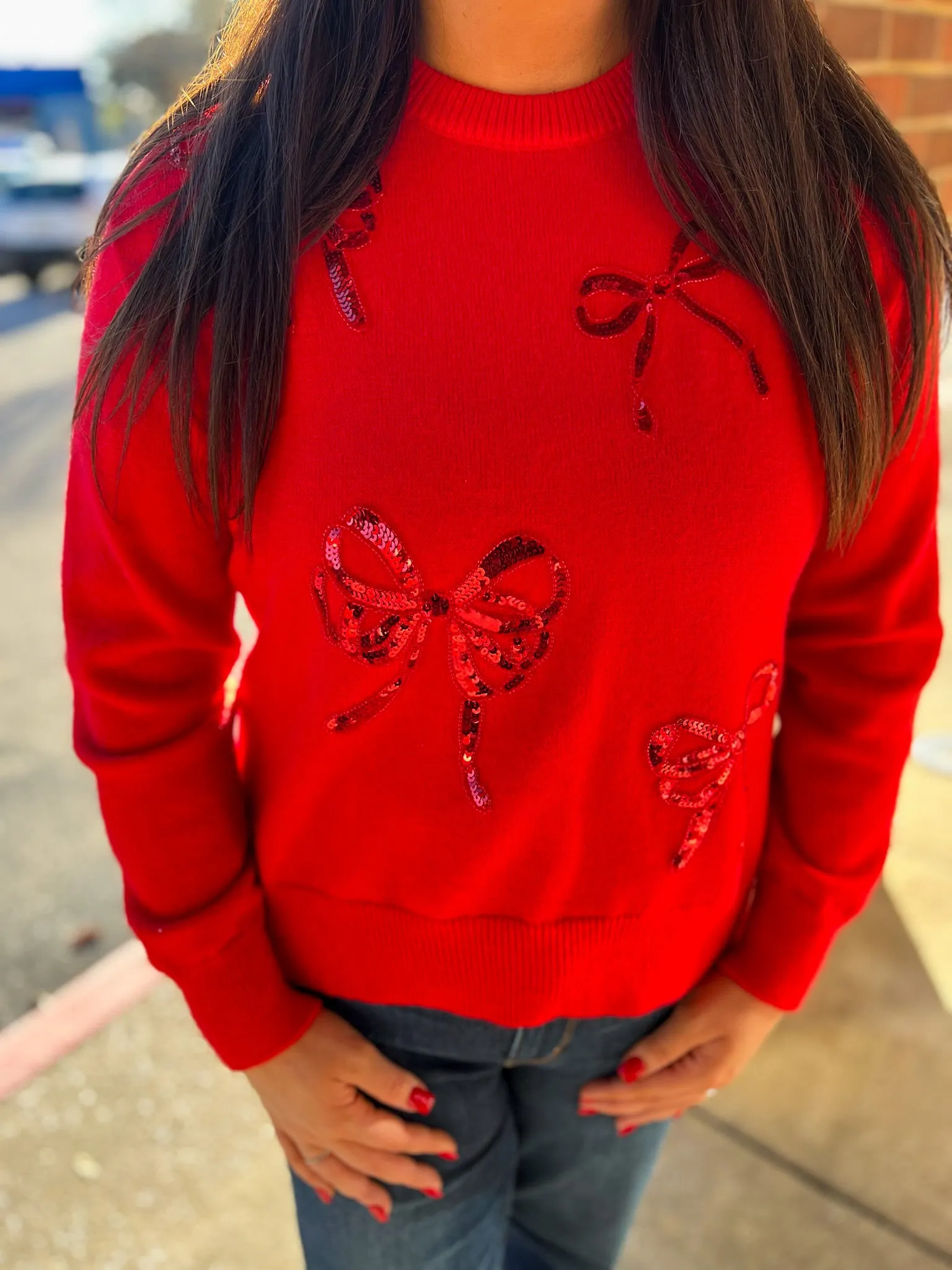 That Festive Feeling Red Sweater with Red Sequin Bows