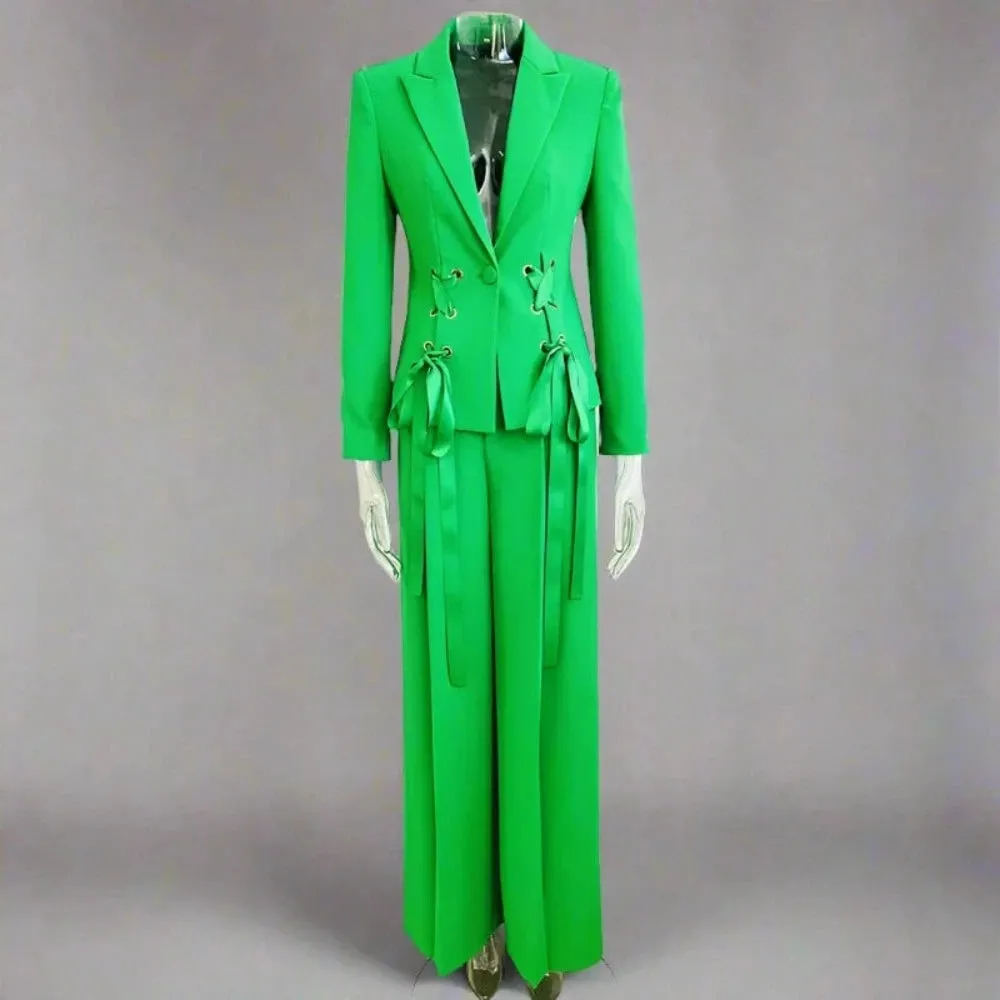Trend4us Women’s Formal Blazer and Wide-Leg Pant Set