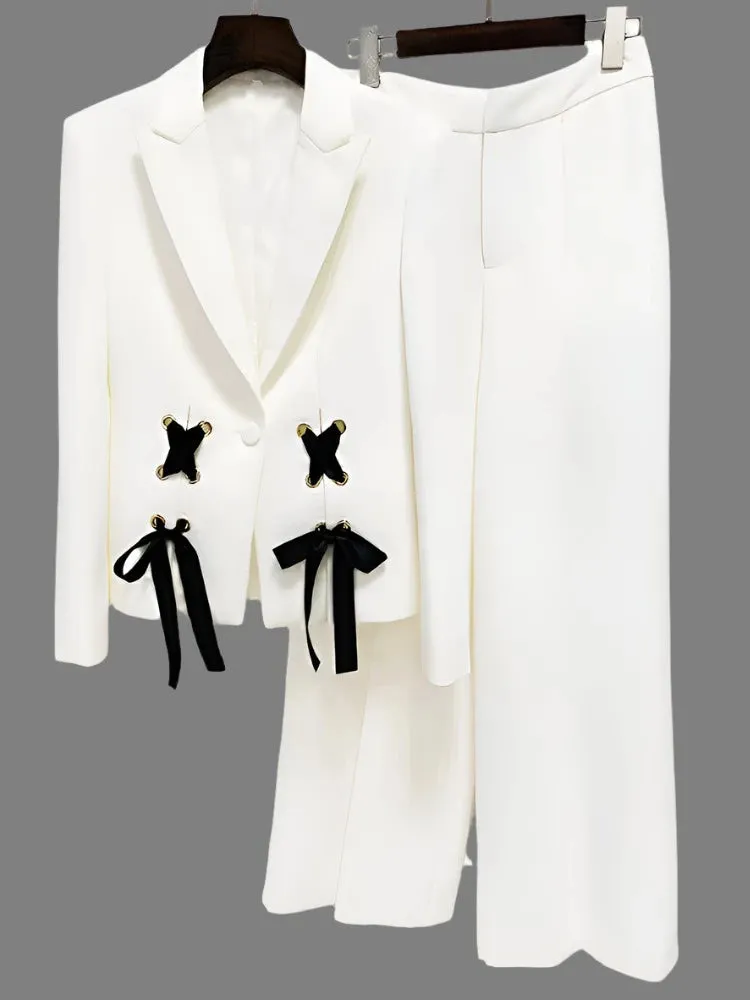 Trend4us Women’s Formal Blazer and Wide-Leg Pant Set