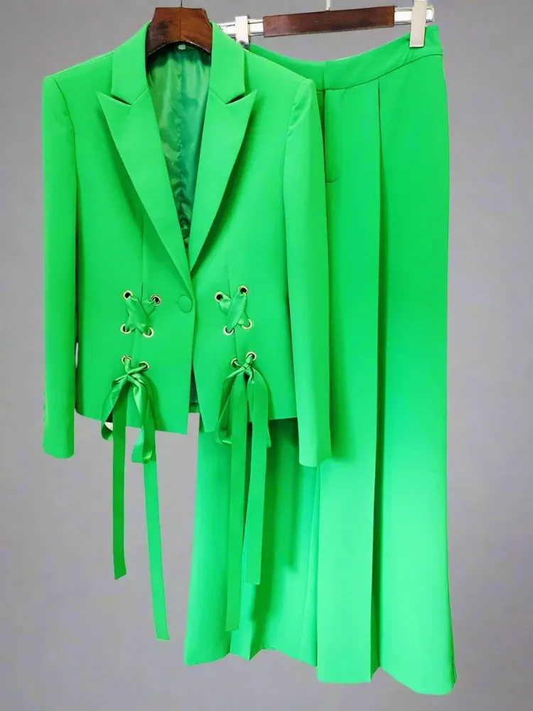 Trend4us Women’s Formal Blazer and Wide-Leg Pant Set