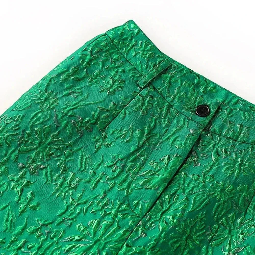 Trend4us Women's Luxury Green Embossed Blazer Pants Set