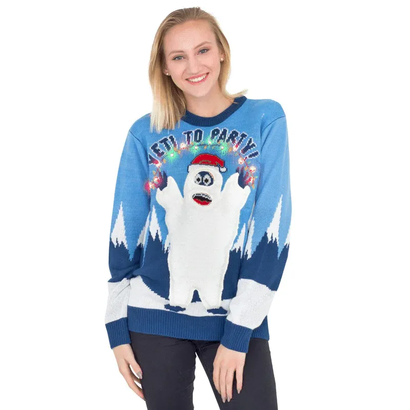 Ugly Christmas Sweater - LED Light-Up Yeti for Holiday Parties